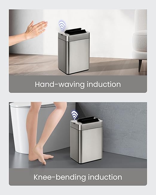 ELPHECO Bathroom Trash Can with Lid 2.6 Gallon Smart Trash Can Slim Motion Sensor Garbage Can Automatic Stainless Steel Wastebasket Bathroom Decor for Bedroom Office Toilet Silver