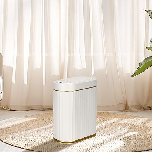 Bathroom Trash Can with Butterfly Lid 2 Gallon Sensor Trash can, IPX5 Waterproof Garbage Can, Automatic Slim Trash Bin, Under-Counter Wastebasket, Bathroom Decor for Bedroom, White Gold