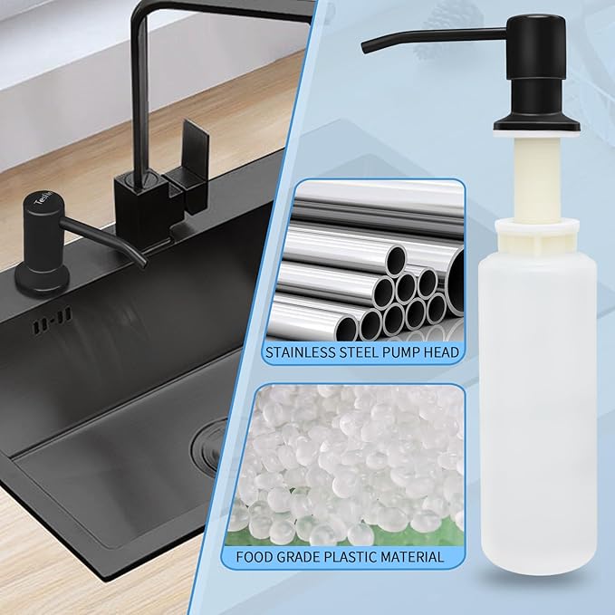 Soap Dispenser for Kitchen Sink Black Built in Soap Dispenser Pump Dish Liquid Countertop with Bottle