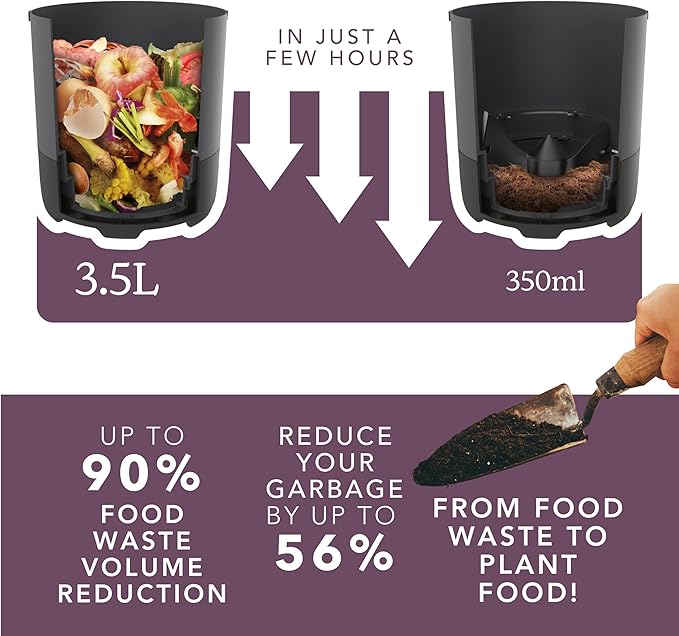 Food Cycler Eco 3 Compact Kitchen Food Recycler | Indoor Composter Bin Alternative | Electric Countertop Food Waste Disposer with Odorless 3.5L Indoor Food Waste Bin for Easy Waste Management | Grey