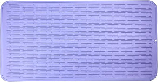 Silicone Dish Drying Mat for Multiple Usage,Easy clean,Eco-friendly,Heat-resistant Silicone Mat for Kitchen Counter or Sink,Refrigerator or Drawer Liner Light Purple 4XL 32 inches x 18 inches
