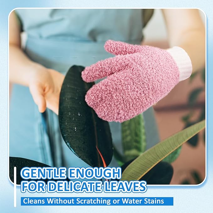 MIG4U Microfiber Dusting Gloves House Cleaning Glove for Blinds, Windows, Shutters, Furniture, and Car, Reusable Lint-Free Pink 2 Pairs S/M