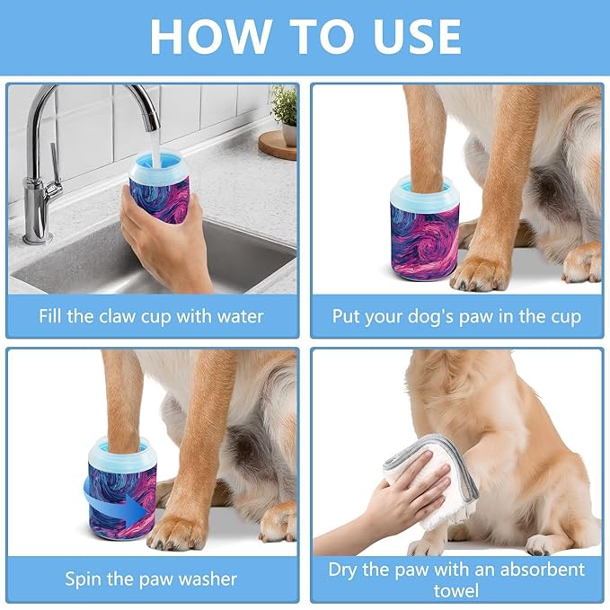 Dog Paw Cleaner Cups for Dogs Pets Foot Washer Paw Scrubber for Medium Small Dogs Cats Cleaning Cup Starry Night Sky Swirling Neon Blue