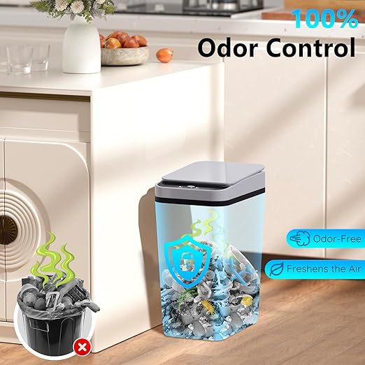 3Pack Bathroom Small Trash Can with Lid, 2.6 Gallon Touchless Automatic Garbage Can Slim Waterproof Motion Sensor Smart Trash Bin for Bedroom, Office, Living Room White/Black/Grey
