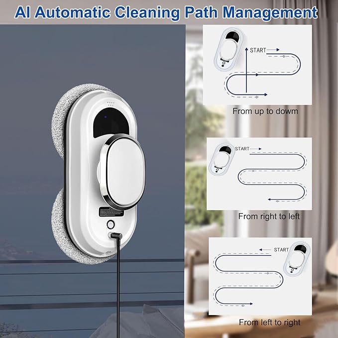 Window Cleaner Robot, 5600Pa Strong Suction Window Automatic Cleaning Robot, Smart Path Planning, Powerful Dual Spinning Mop, Remote Control, Dual Safety Protection for Effortless Cleaning
