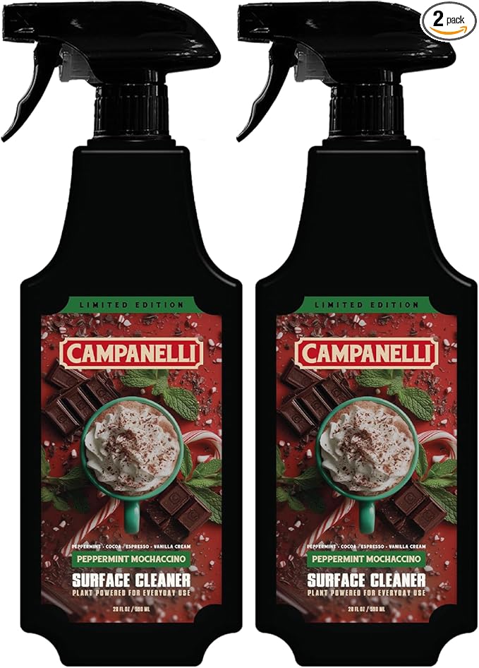 CAMPANELLI Plant-Powered Surface Cleaner Bundle – 2 Pack Luxury Fragrance-First Cleaners for Kitchen & Home – Non-Toxic, Eco-Friendly – Peppermint Mochaccino, 20 oz Each