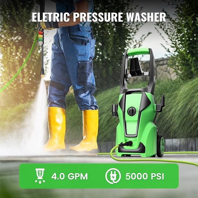 Professional Pressure Cleaner, Power Cleaner with Foam Cannon,4 Nozzles,33FT Hose and Soap Bottle,Car Clean Machine/Car/Driveway/Patio Clean (Dark Green)