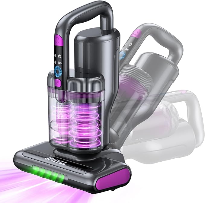 Mattress Vacuum Cleaner, 20Kpa Suction Bed Vacuum Cleaner with 253.7nm UV-C Light, 140°F Heated Air, 30000 RPM Brushroll, 40,000Hz Ultrasonic, HEPA Filter, for Bed, Sofa, 500W Corded(Dark Gray)