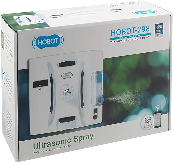HOBOT-298 Window Cleaning Automatic Robot with Ultrasonic Water Spray, Intelligent Cleaning, AI Smart Route Plan, Replaceable Water Tank, and Control via Smartphone or Remote