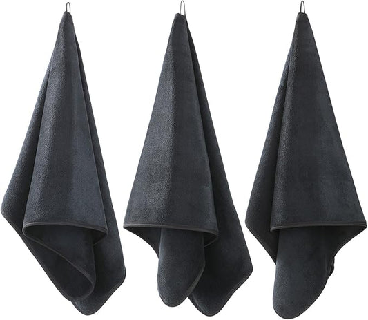 Microfiber Gym Towels Bigger Size Super Soft for Exercise Fitness, Sports, Workout, 380-GSM 15-Inch x 31-Inch Quick-Drying Towels (Black, 3 Pack)