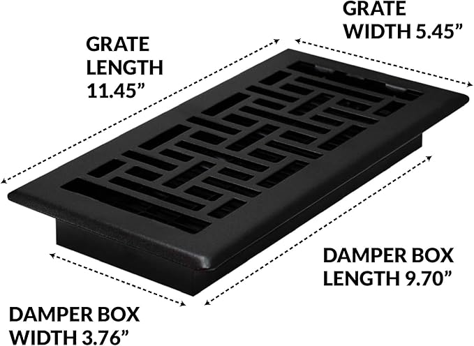 Decor Grates (4-Pack) Oriental Floor Register, 4x10 Inches, Textured Black (AJH410-BLK)