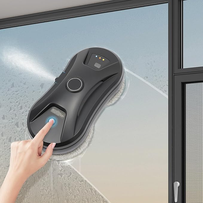 Window Cleaning Robot, Automatic Water Spray Window Washer Robot 2800Pa Strong Suction Smart Window Cleaner, Remote Control Window Washer Robot for Windows, Tiles, Glass Door (Black)