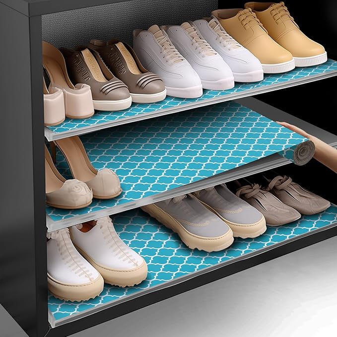 Shelf and Drawer Liner for Kitchen Cabinets Non-Adhesive, Strong Grip Non-Slip Thickened Cabinet Liners for Shelves, Waterproof Mats for Dresser Cupboard, Green/White, 12 in x 10 Feet