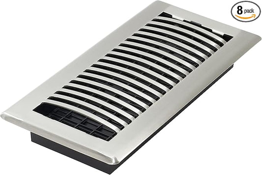 Decor Grates LAH410-NKL Louvered Floor Register, 4x10 Inches, Brushed Nickel (Pack of 8)