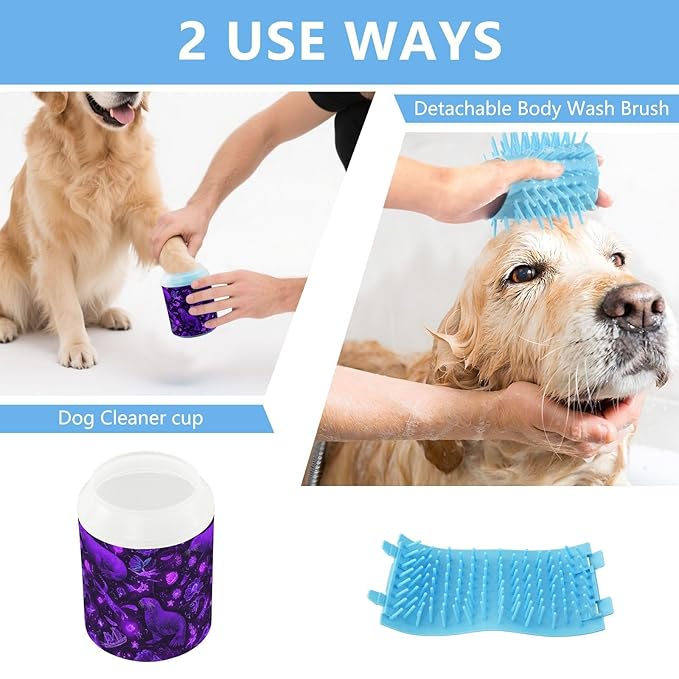 Dog Paw Cleaner Cups for Dogs Pet Foot Washer Paw Scrubber for Medium Small Large Dogs Cats Cleaning Cup Purple Sea Lions Boat Flowers