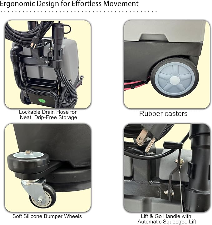 110V Commercial Floor Scrubber Machine - 17" (430mm) Brush, 13.2 Gallons Dual Tanks, 18300 cu.ft/h Cleaning Rate, Commercial Floor Polisher Cleaning Machine for Tile, Marble, Epoxy