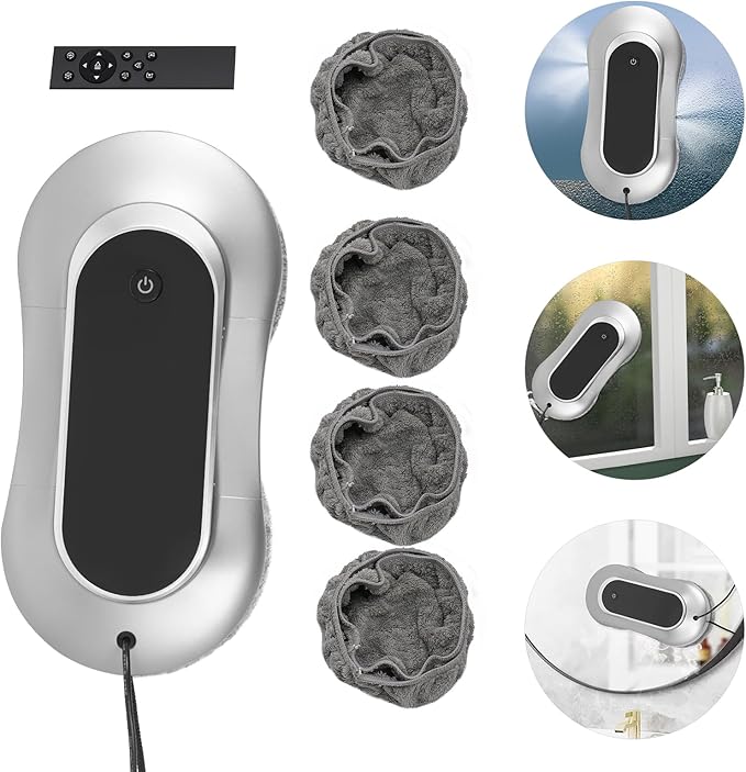 Window Cleaning Robot, Smart Window Cleaner Robot with Dual Spray Design Up to 2.37Oz Water Tank, Automatic Remote Control Glass Window Cleaning Robot with 10 Cleaning Clothes