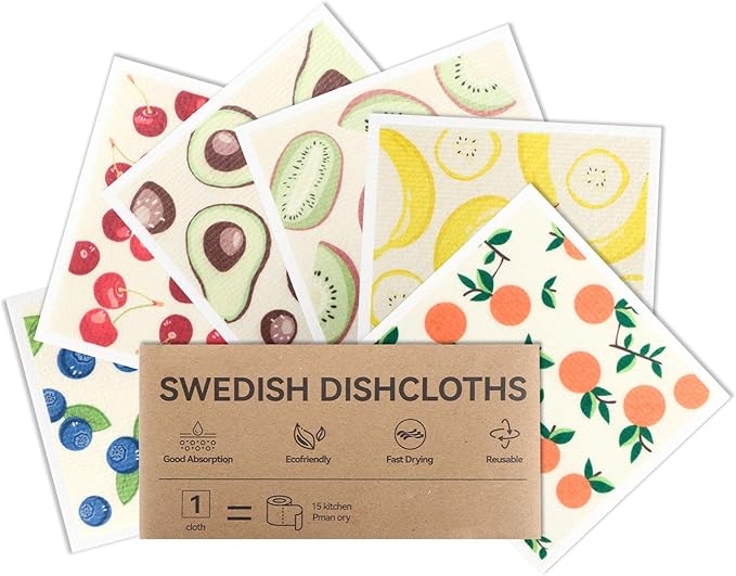 Lsnisni Swedish Dishcloths for Kitchen, 6 Pack Swedish Dish Cloths, Reusable Paper Towels, Washable Kitchen Cloth, 100% Biodegradable, Super Absorbent, Quick Drying