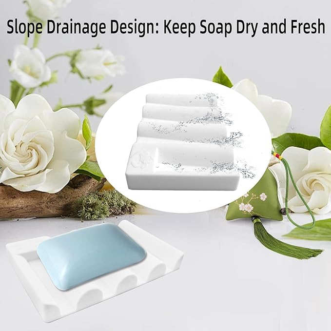 Silicone Soap Dish,Self Draining Soap Holder Perfect for Shower,Bathroom Sink,Kitchen Sink & Travel,Non-Slip Bar Soap Holder Extend Soap Life,Keep Soap Bars Dry & Easy Cleaning White-1Pcs