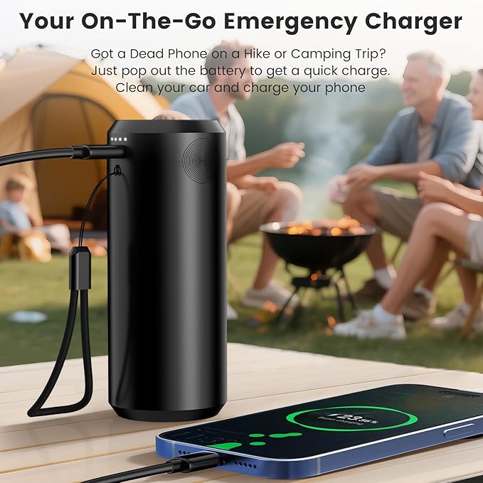 Cordless Car Vacuum Cleaner with Removable Battery as 35W Power Bank, 6-in-1 Handheld Vacuum Blower Set,18000PA Mini Vacuum Cleaner 6000mAH with Brushless Motor for Car Home -1 Batteries