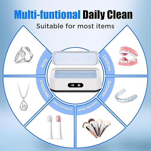 2026 Upgrade Ultrasonic Jewelry Cleaner, 50khz Large Capacity Ultrasonic Cleaner for Jewelry, Ring, Eyeglasses, Watch Strap&Dentures, Five Cleaning Modes, 304 Stainless Steel, Gift for Wife, Mom