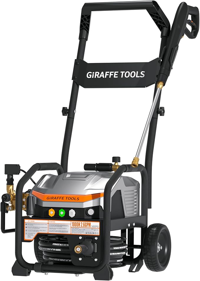 Giraffe Tools Crossfalls Retractable Pressure Washer Ultra - Mount Versatility (Wall Mounted, Trolley & Freestanding), Electric Power Washer with 1000H All-Copper Pump, Brushless Motor