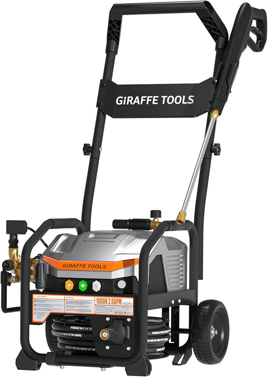 Giraffe Tools Crossfalls Retractable Pressure Washer Ultra - Mount Versatility (Wall Mounted, Trolley & Freestanding), Electric Power Washer with 1000H All-Copper Pump, Brushless Motor