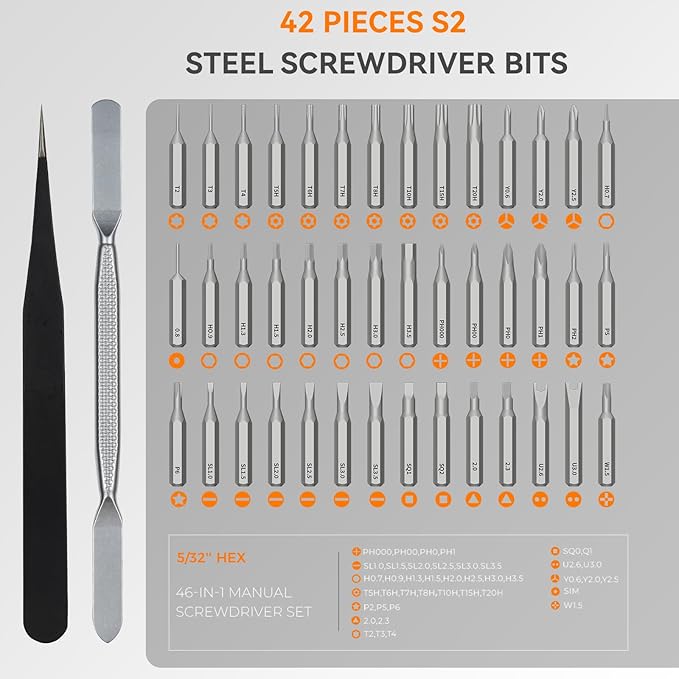 46 in 1 Small Precision Screwdriver Set, Magnetic Electronics Repair Tool Kit with Pop-Up Case, S2 Steel Bits, Mini Torx Star Screwdriver for Computer, Laptop, iPhone, Watch, Glasses, Switch