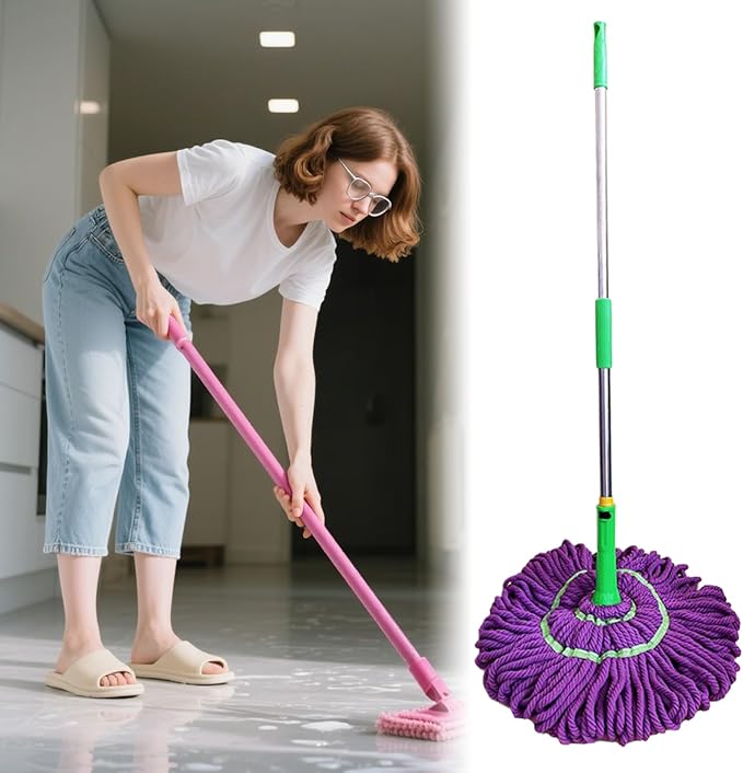 Twist Mop - Absorbent Cleaner for Floors | Easy Wring Telescopic Mop for Bedroom, Kitchen, School, Marble, Concrete, Hardwood, Commercial Spaces, Garage, Restaurant, and Bathroom