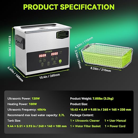 3L Commercial Ultrasonic Cleaner, ECO Mode, Heating, Degas Mode, ECO Energy-Saving Ultrasonic Cleaning Machine Excellent for Labs,Carburetor,Jewelry,Dentures,Automotive & Industrial Parts.