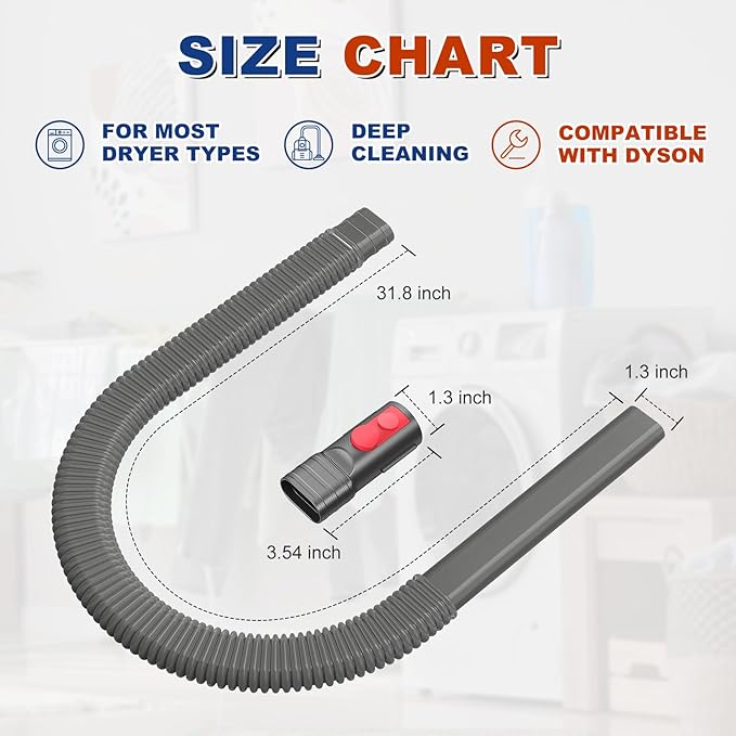 Sealegend Dryer Vent Cleaner Kit Compatible with Dyson Dryer Lint Vacuum Attachment Removes Deep Lint Adapter Compatible with Dyson V7 V8 V10 V11 V12 V15 etc Cordless Vacuum Cleaner Accessories