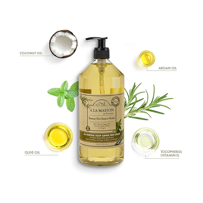 A LA MAISON French Liquid Hand Soap, Rosemary Mint - Natural Hand Wash Made with Essential Oils - Biodegradable, Plant-Based, Vegan, Cruelty-Free, Alcohol & Paraben Free (33.8 oz, 1 Pack)