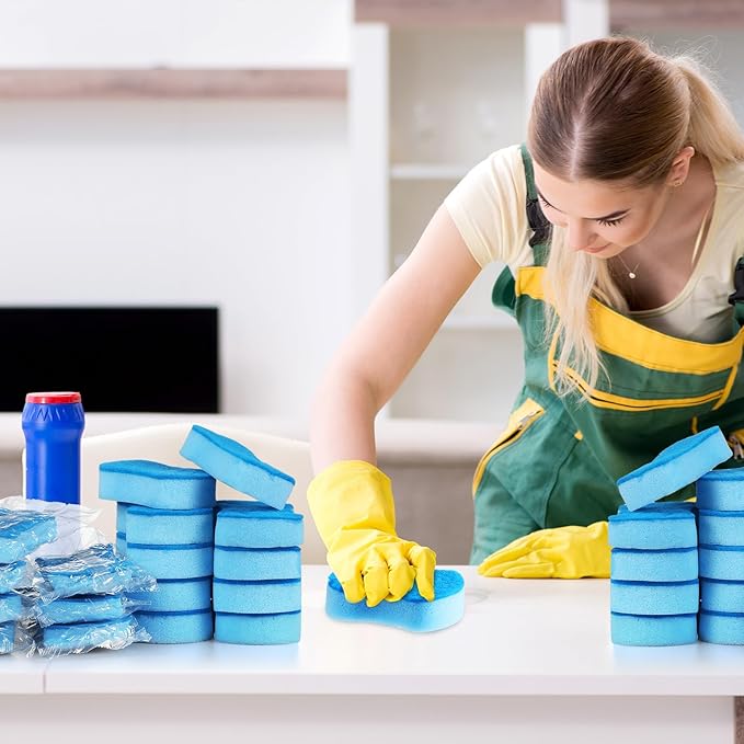Tanlade 240 Pcs Individually Wrapped Sponges Kitchen Bulk Non Scratch Scouring Sponges for Dishes Household Cleaning Travel Apartments Hotel Car (Blue)