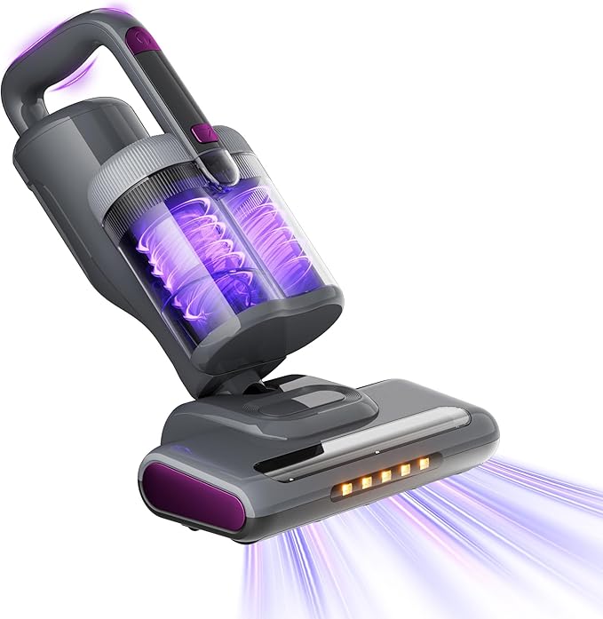 GHUSTAR Bed Mattress Vacuum Cleaner New Folding Design - 18 Kpa Cleaner Vacuum with HEPA Filter, 253.7nm UV-C Light and 140°F Heat - Powerful Handheld Vacuums for Bed Couch Crib Carpet