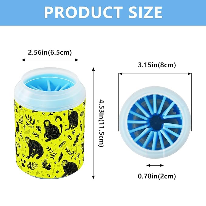 Dog Paw Cleaner Cups for Dogs Pet Foot Washer Paw Scrubber for Medium Small Large Dogs Cats Cleaning Cup Yellow Monkeys Plants