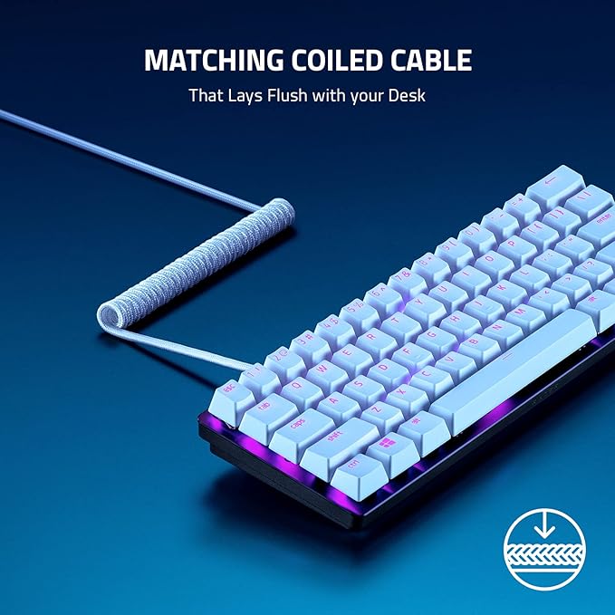 Razer PBT Keycap + Coiled Cable Upgrade Set: Durable Doubleshot PBT - Universal Compatibility - Keycap Removal Tool & Stabilizers - Tactically Coiled & Designed - Braided Fiber Cable - Mercury White