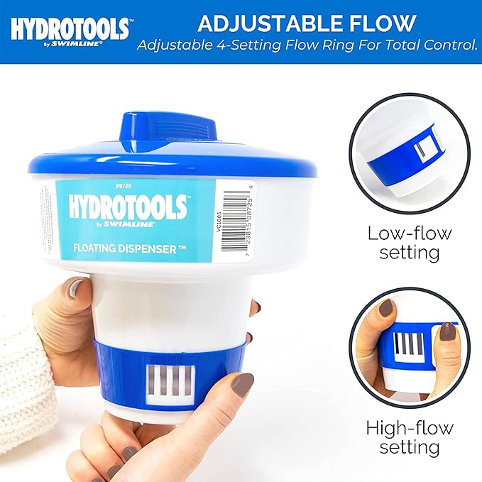 HYDROTOOLS BY SWIMLINE 8725 Large Capacity Pool & Spa Chemical Dispenser | Compatible With Bromine & Chlorine Supports 1-3’’ Tablets | Adjustable Control Ring For Customizable Flow Rate