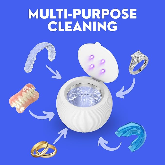 Ultrasonic Retainer Cleaner, UV Cleaner for Invisalign, Night Guard, Mouth Guard, Jewelry - Retainer Cleaning Machine