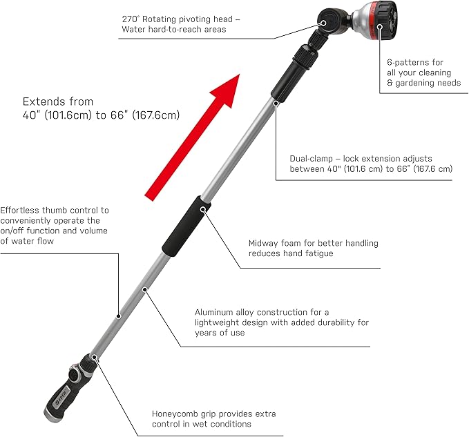 Eden 94624 Pro Metal 6-Pattern Turbo Extension Watering Wand