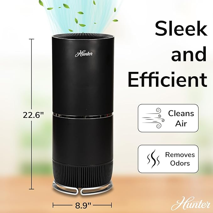 Hunter Fan Company HP670 True HEPA Air Purifier for Allergies, Removes Dust, Smoke, Mold, and Pollen, Covers up to 195 Sq. Ft., Digital Tall Tower, Graphite