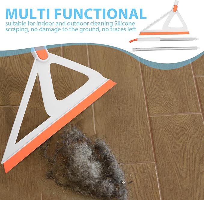 jojofuny Silicone Floor Squeegee Broom with Rubber Blade, Multi-Function Floor Cleaner Tool for Concrete and Tile, White and Orange, Household Water Removal Scraper for Bathroom and Garage