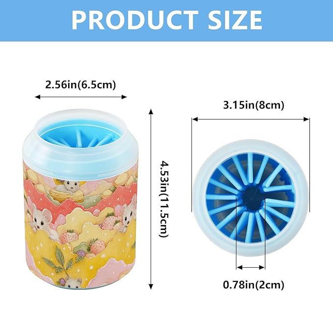 Dog Paw Cleaner Cups for Dogs Pets Foot Washer Paw Scrubber for Medium Small Cats Dogs Cute Cleaning Cup Yellow Mice Strawberries Stars Leaves