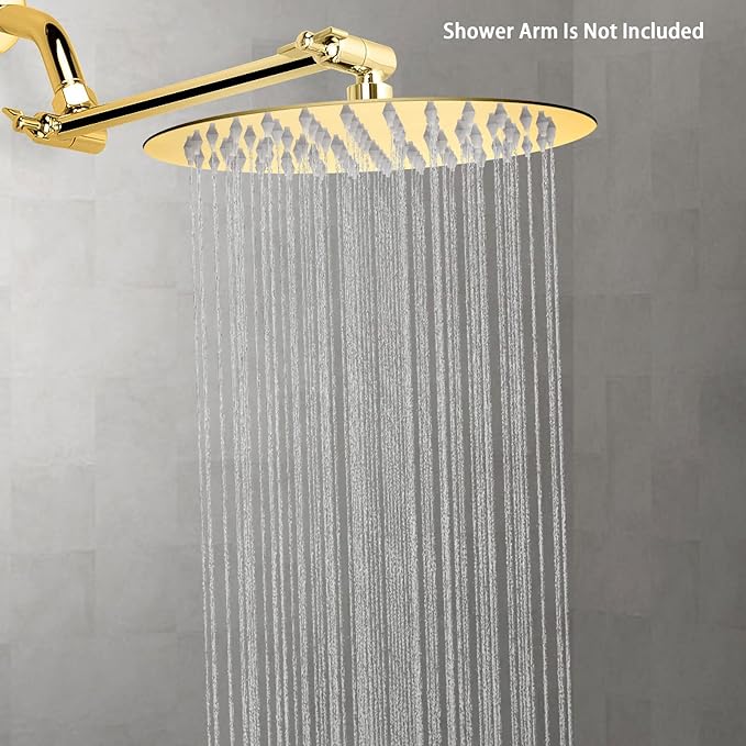 NearMoon Rain Shower Head, Ultra-Thin Design-Pressure Boosting, Awesome Some Experience, High Flow Stainless Steel Rainfall Head (8 Inch,Chrome Gold)