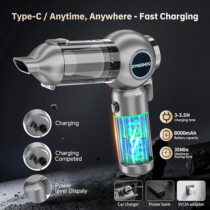 Handheld Car Vacuum Portable Cordless（Equipped with a one-Touch Window Breaker and Seatbelt Cutter ） Car Vacuum Cleaner with 25000Pa Ultra-Strong Suction,Design for Drivers (Silver Gray)