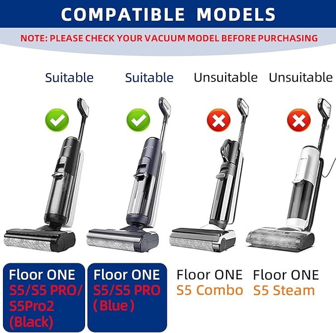 Floor ONE S5 Brush Roller and HEPA Filter Replacement, Compatible with Tineco S5 / S5 Pro /S5 Pro 2 / S5 Blue Cordless Wet Dry Vacuum Cleaner - 2 Brush Rollers + 6 Vacuum Filters + 1 Cleaning Tool