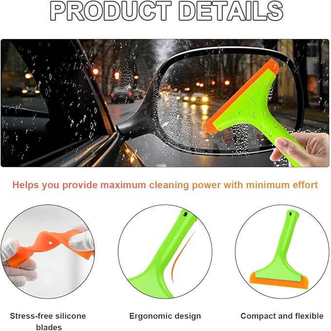 Small Silicone Window Squeegee, 5.9 Inch Car Windshield Water Blade Squeegee with Non-Slip Handle, All-Purpose Cleaning Squeegee for Car Windshield, Window, Mirror (Light Green)