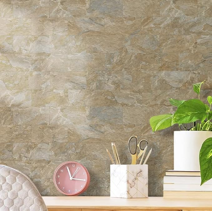 AULIGET Peel and Stick Backsplash Wall Tiles, 3" x 6" PVC Sandstone Faux Stick on Tiles, Pack of 4