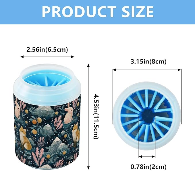 Dog Paw Cleaner Cups for Dogs Pets Foot Washer Paw Scrubber for Medium Small Cats Dogs Cute Cleaning Cup Blue Rabbit Fox Mountains Fruits