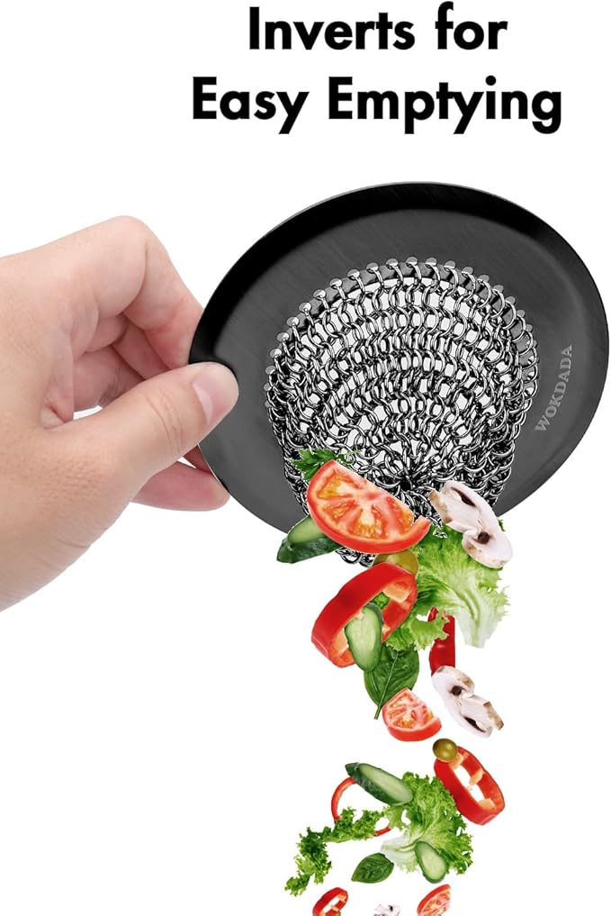 Revolutionary Kitchen Sink Drain Strainer, Patented Reversible Kitchen Sink Strainer, 304 Stainless Steel Sink Strainer Basket, Anti-Clogging & Handmade, Fit US Standard 3-1/2'' Sink Hole, Black