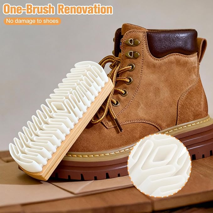 2PCS Suede Brush and Eraser Set,Professional Suede Shoe Cleaner for Shoes,Boots,Bag&Jackets,Wooden Handle Suede Cleaning Kit with Soft Brush&Stain Eraser for Nubuck,Leather&Furniture